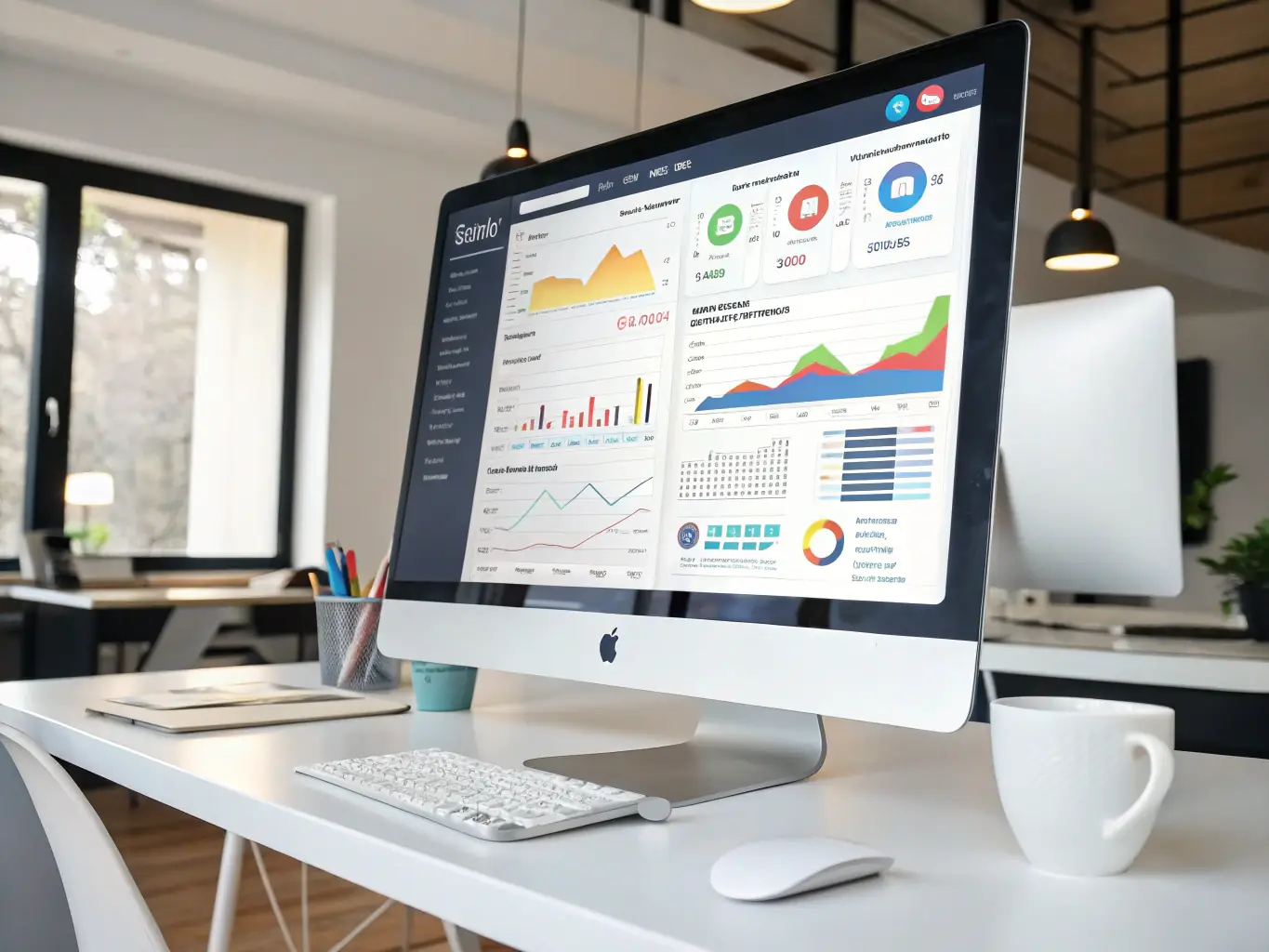 A digital marketing dashboard displaying real-time analytics, charts, and graphs, illustrating data-driven digital marketing strategies.